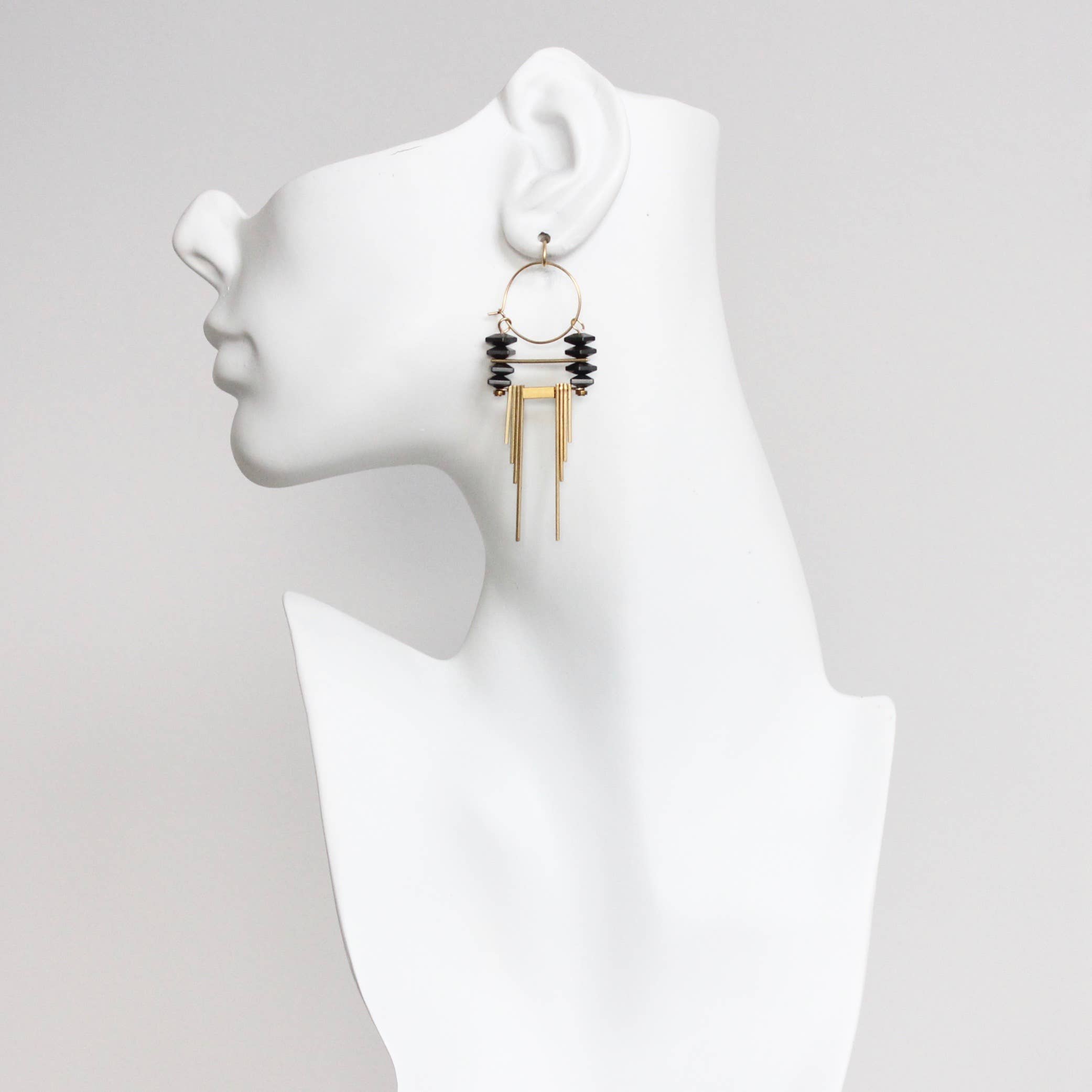 ArtDeco hematite and brass hoop earrings 54