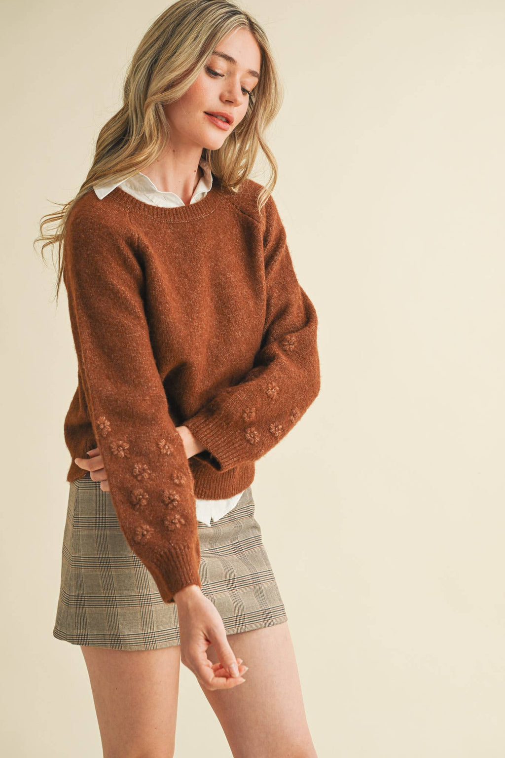 Floral Knit Puff Sleeve Sweater