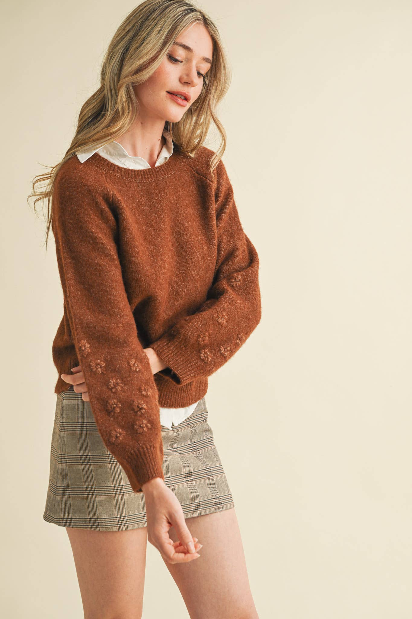Floral Knit Puff Sleeve Sweater