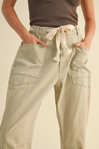 Two Tone  Cotton Pants With Cotton Belt