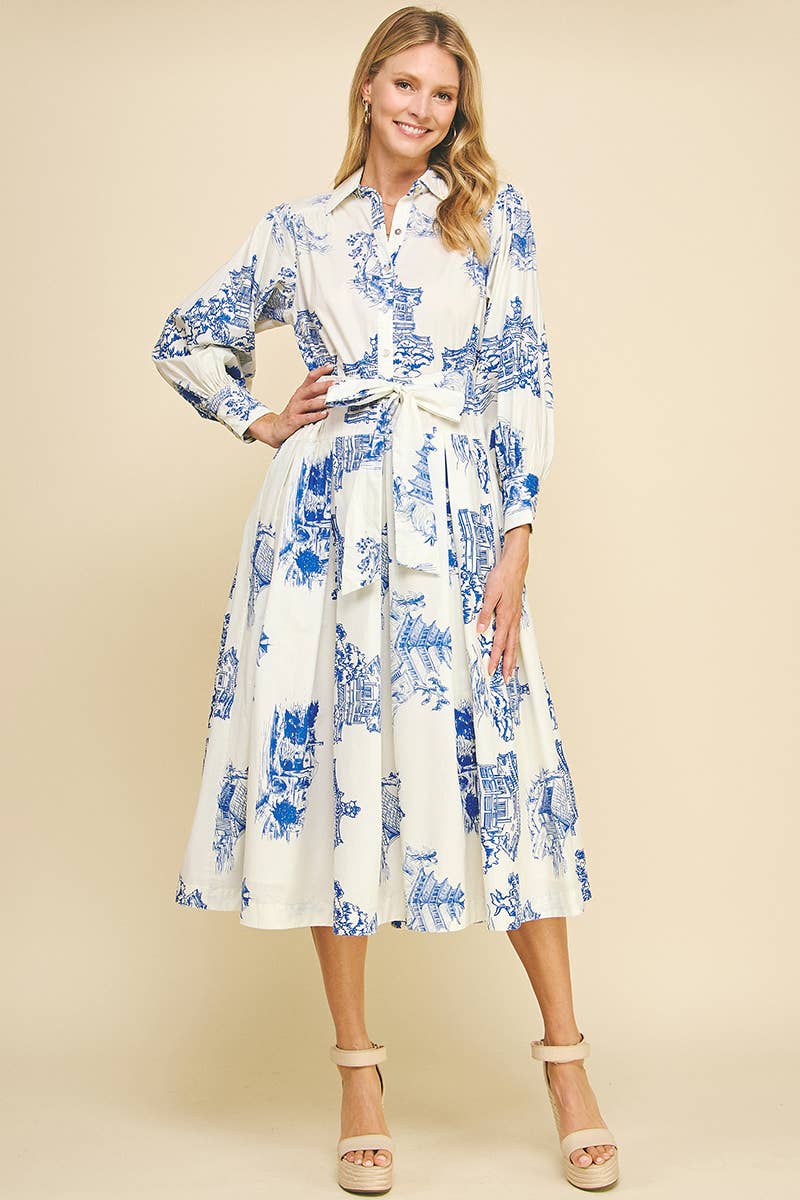 Print Shirt Midi Dress