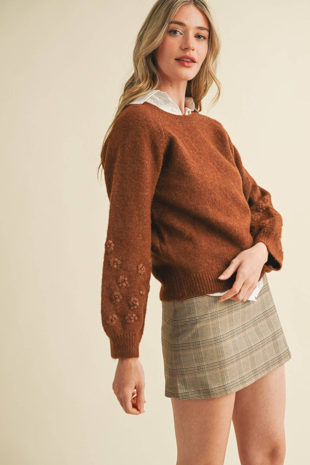Floral Knit Puff Sleeve Sweater