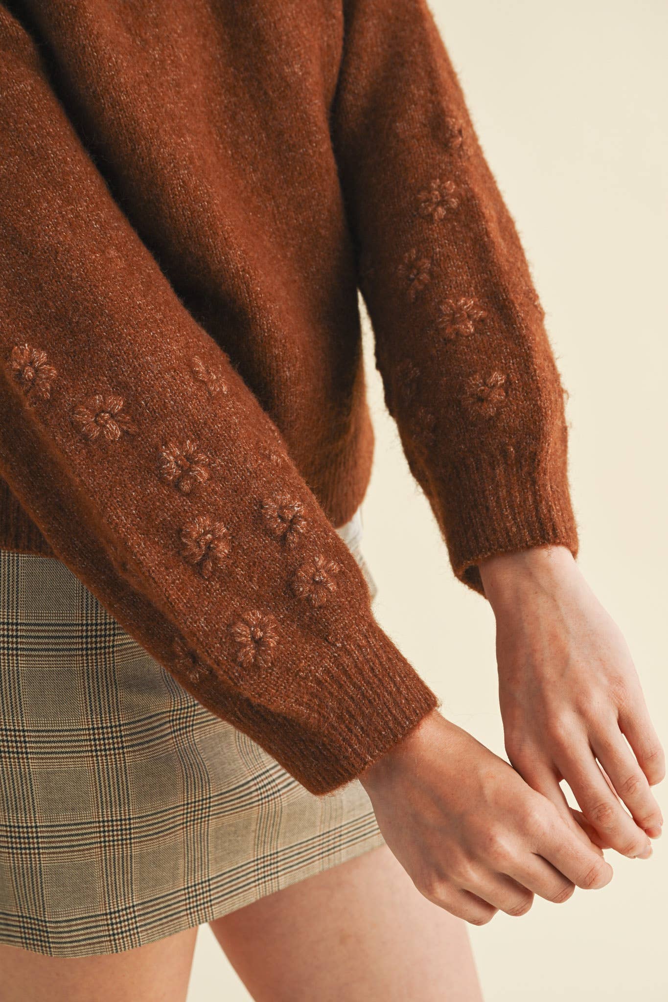 Floral Knit Puff Sleeve Sweater