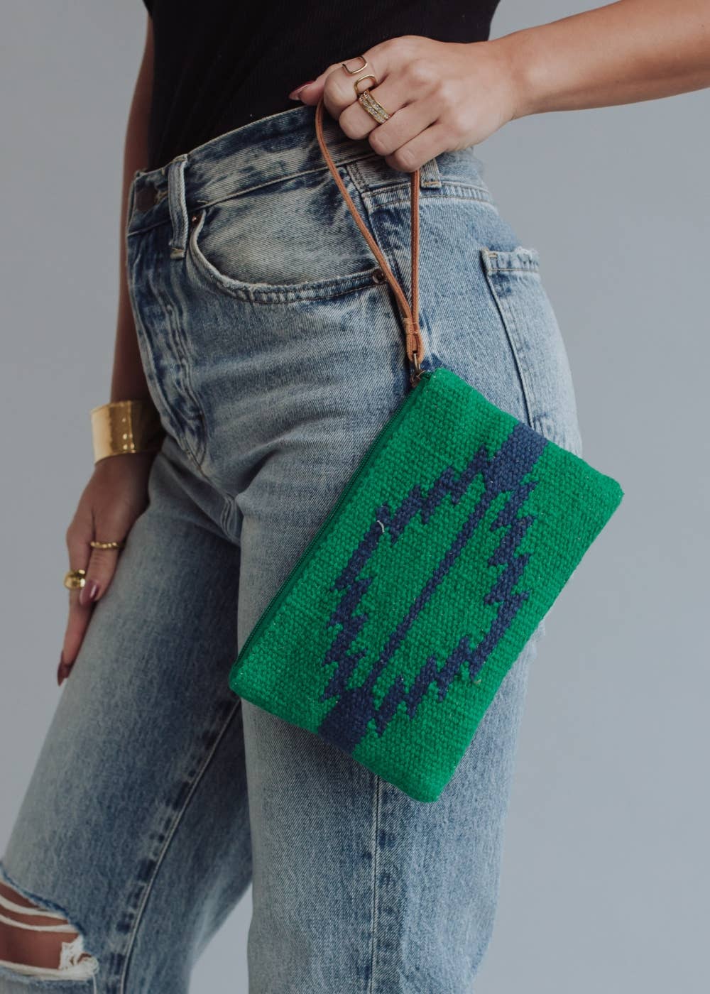 Green & Navy Aztec Wristlet