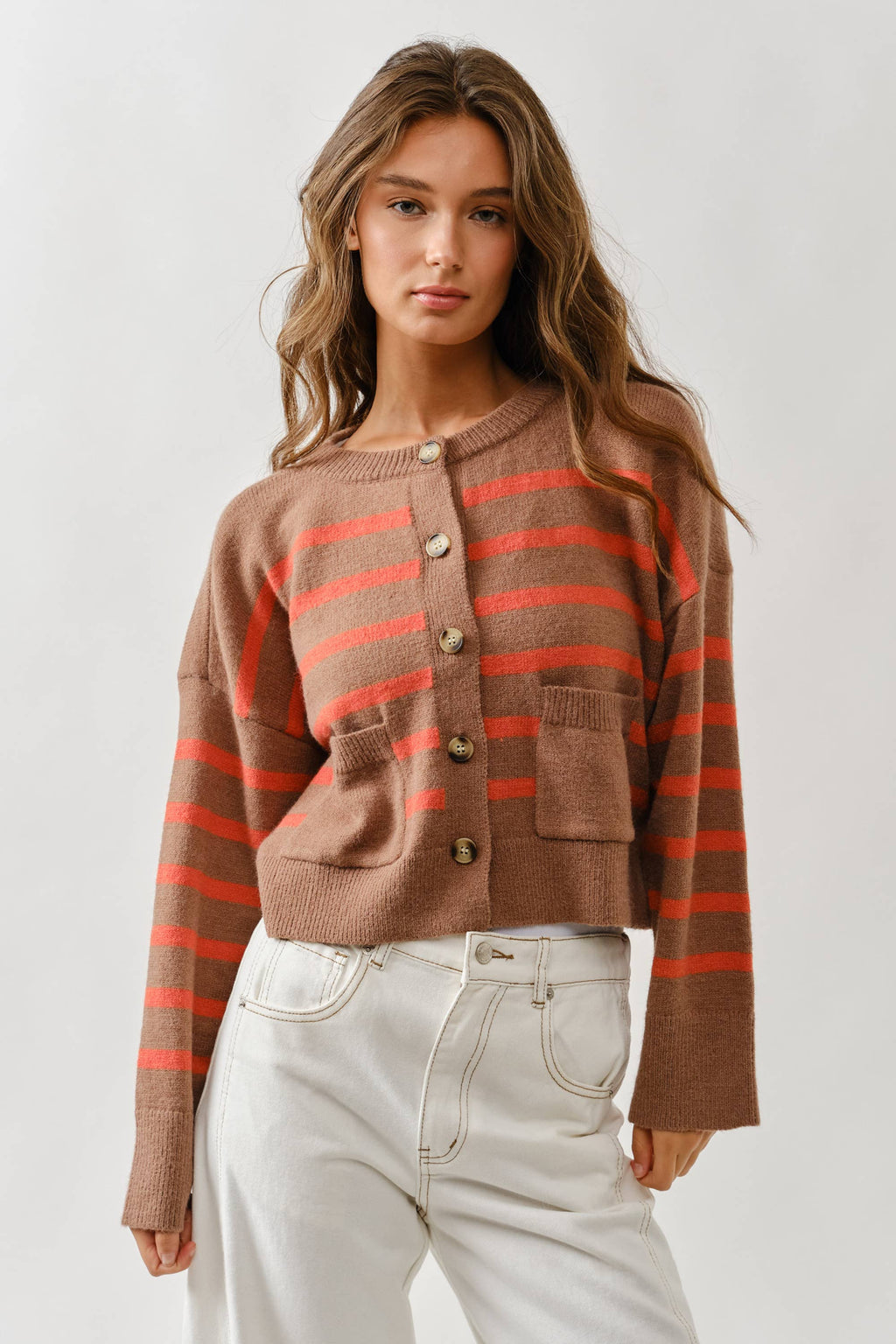 Striped Crew Neck Cardigan
