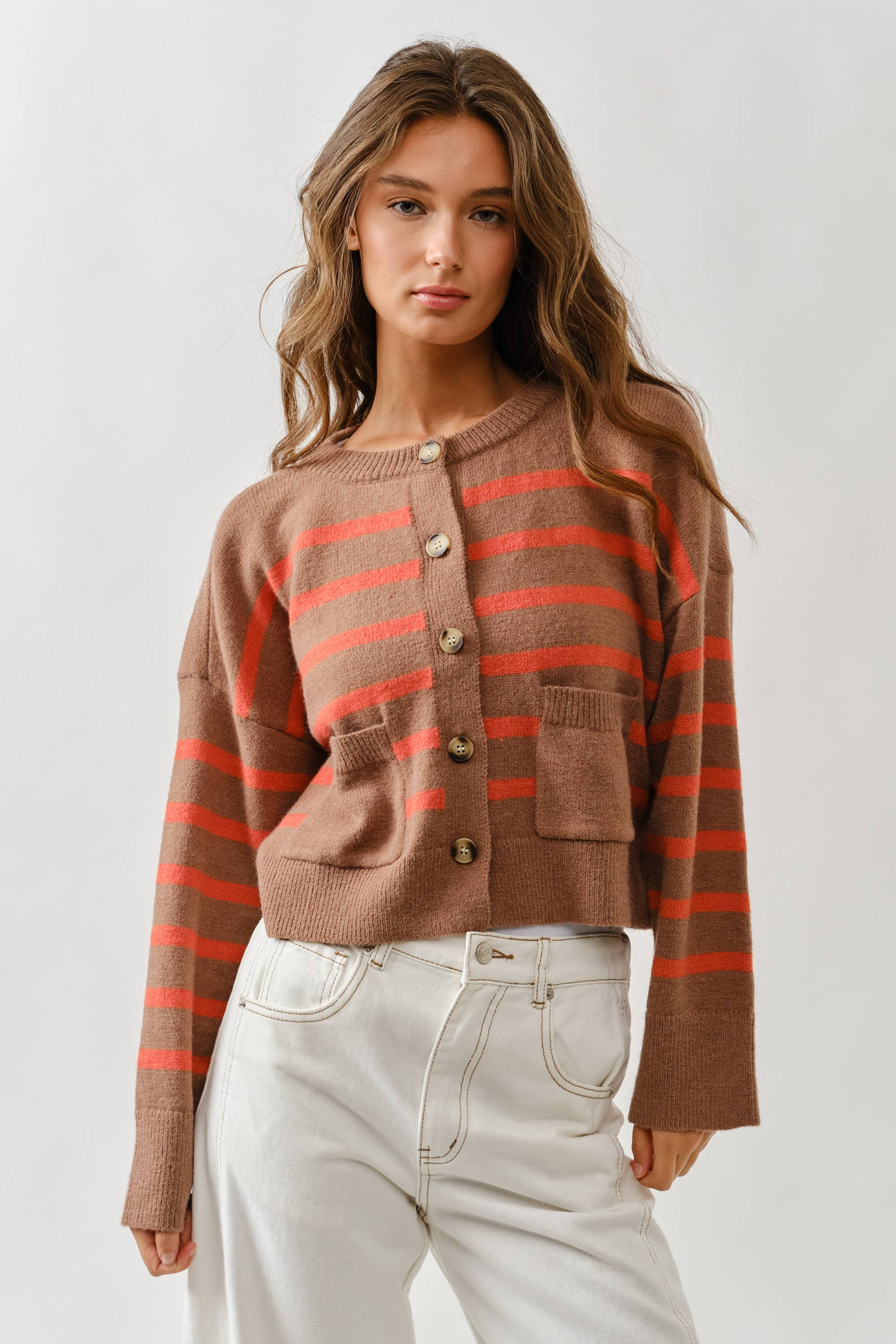 Striped Crew Neck Cardigan