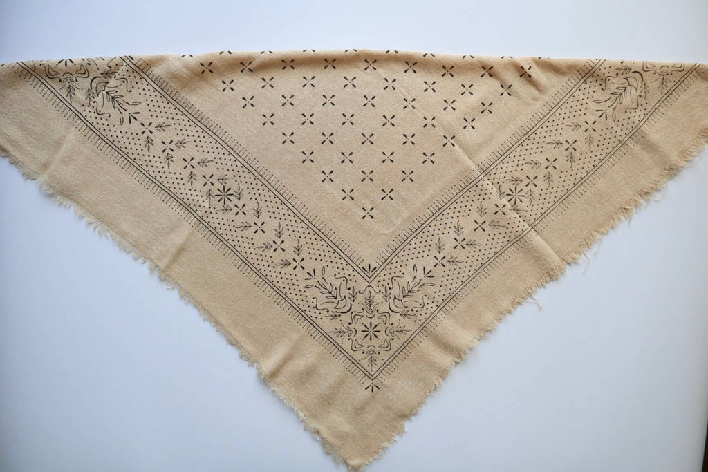 Oatmeal Classic Print Naturally Raw Silk Bandana -black ink G3