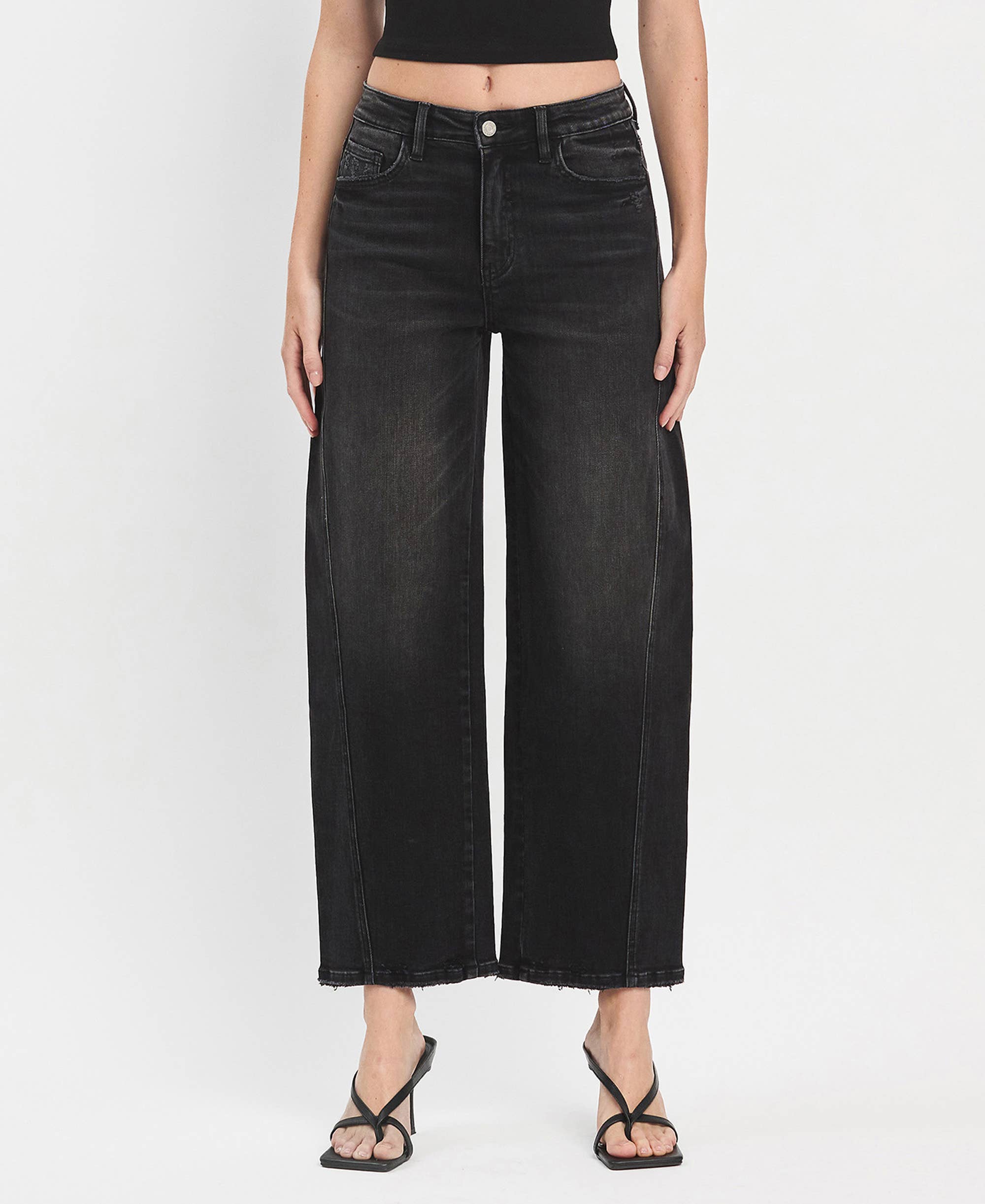 SUPER HIGH RISE PANEL BARREL JEANS INSTANT