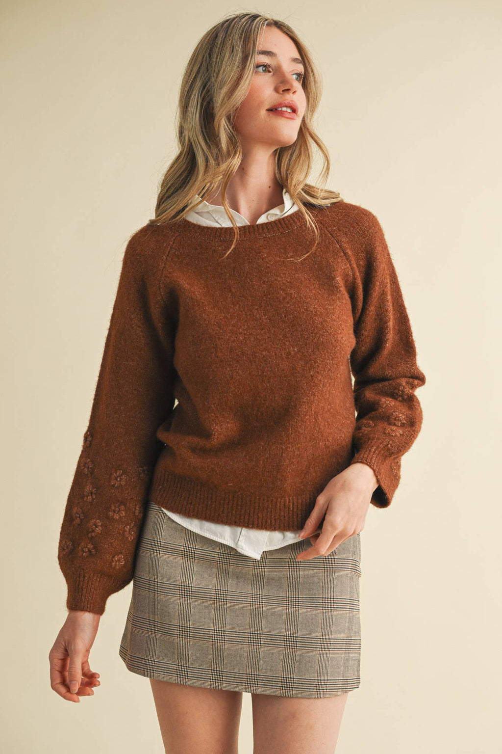 Floral Knit Puff Sleeve Sweater