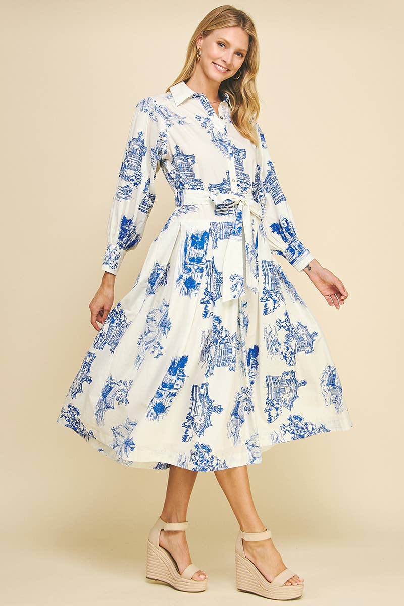 Print Shirt Midi Dress
