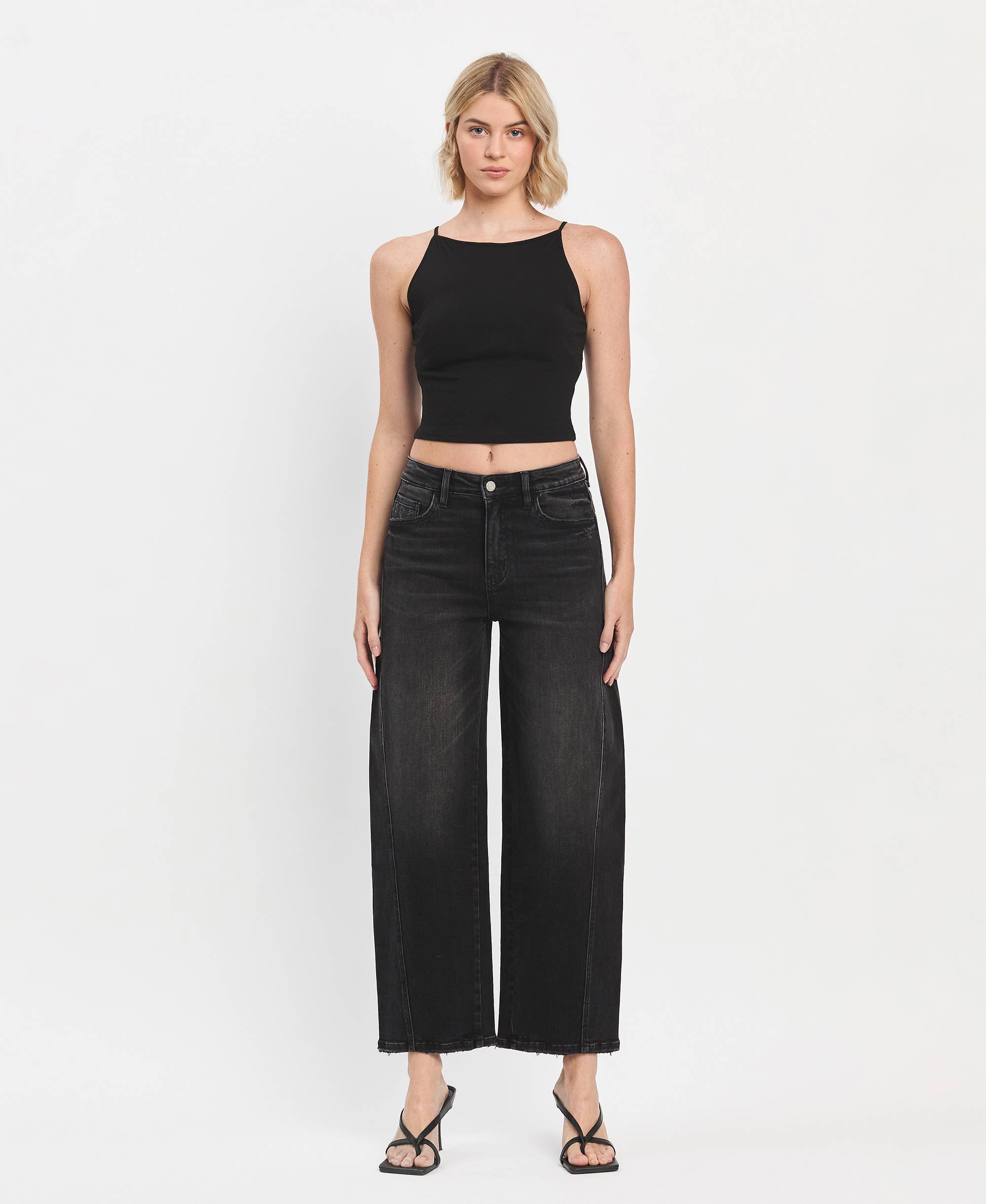 SUPER HIGH RISE PANEL BARREL JEANS INSTANT