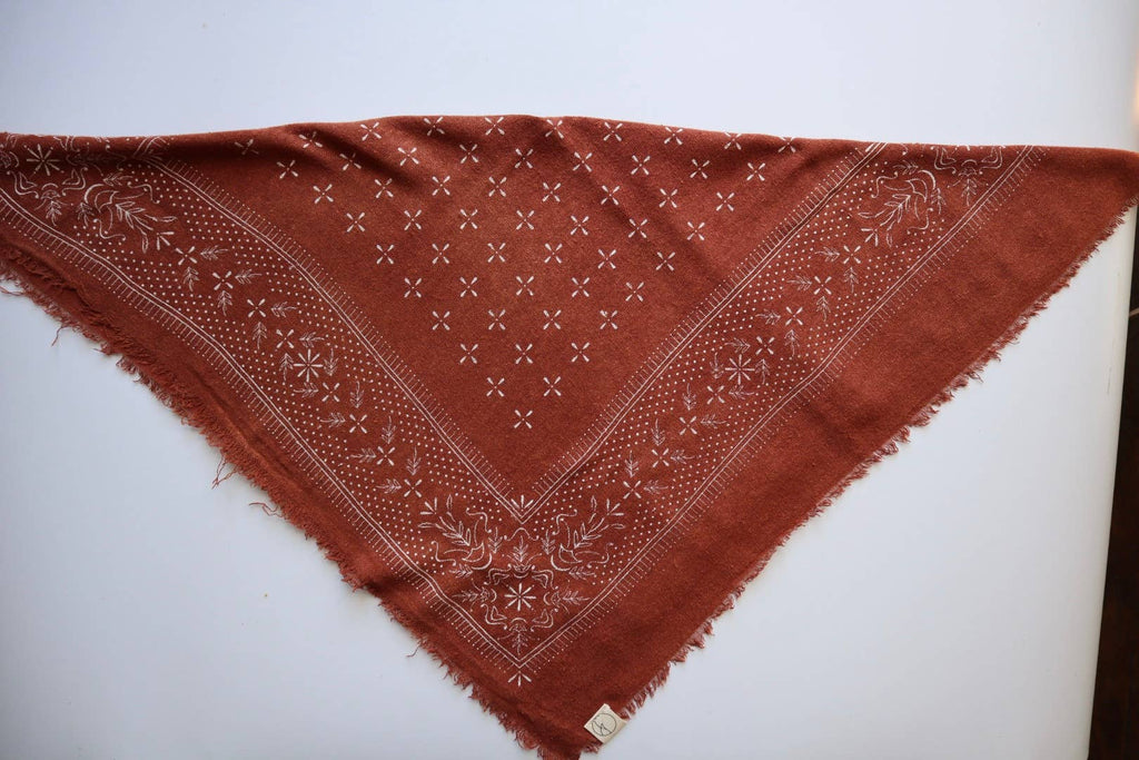 Terracotta Classic Print Naturally Dyed Bandana (white) G4