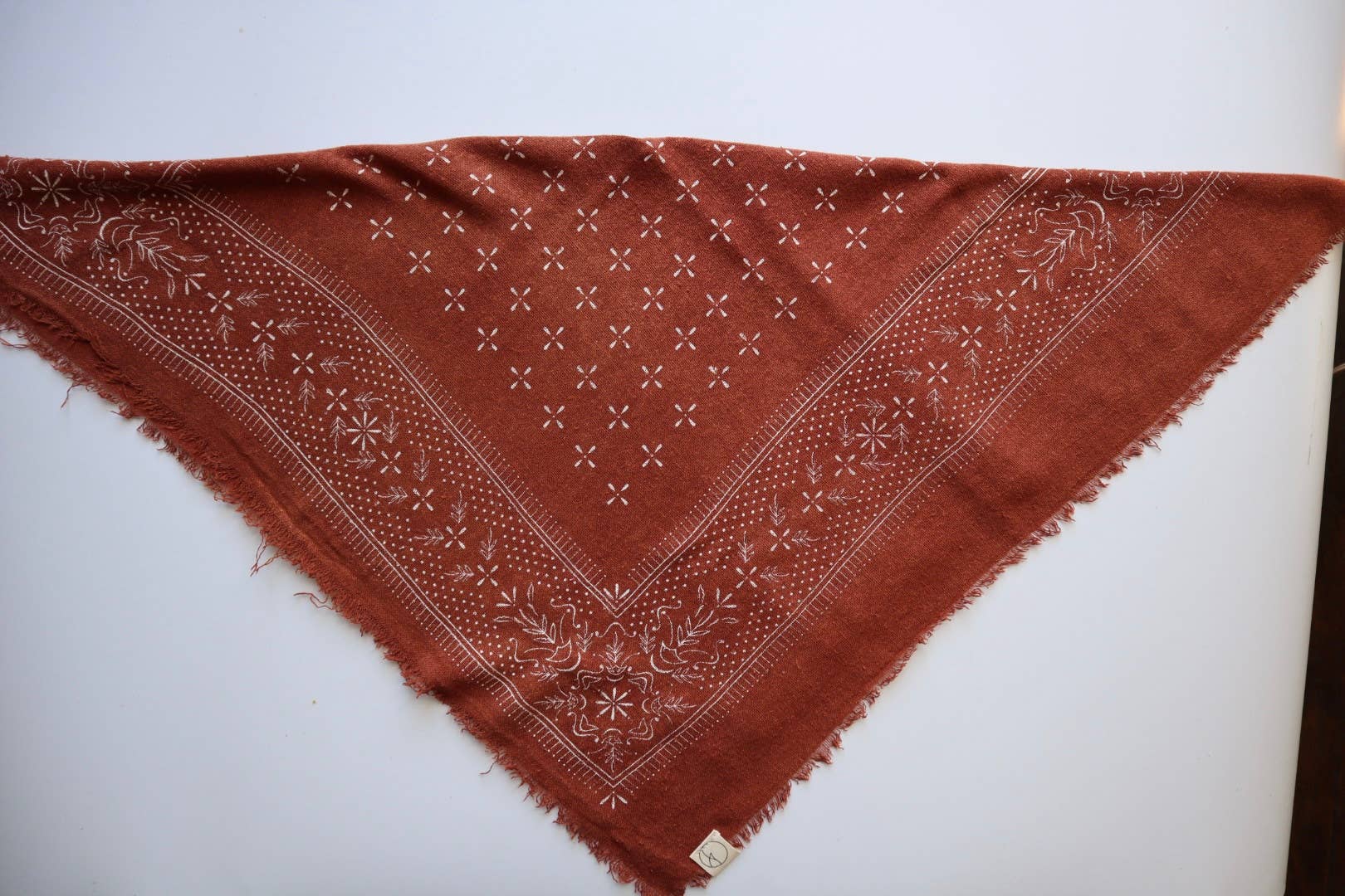 Terracotta Classic Print Naturally Dyed Bandana (white) G4
