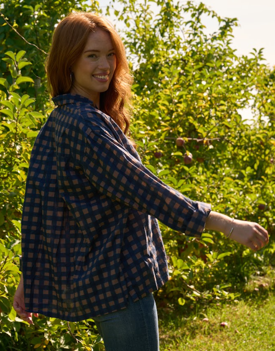 Relaxed Boyfriend Shirt - Gingham Picnic Overdye Milk Chocolate