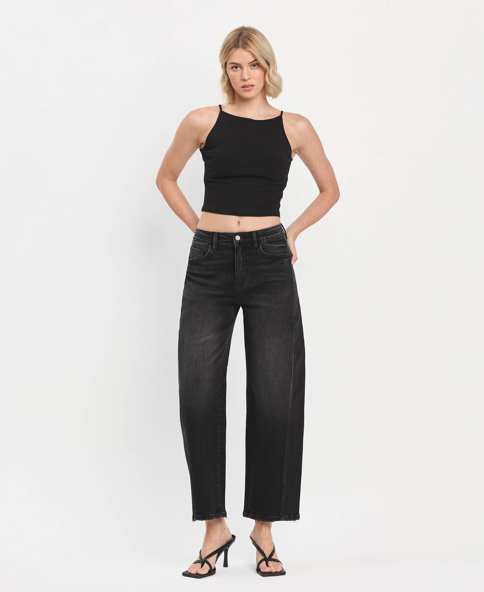 SUPER HIGH RISE PANEL BARREL JEANS INSTANT