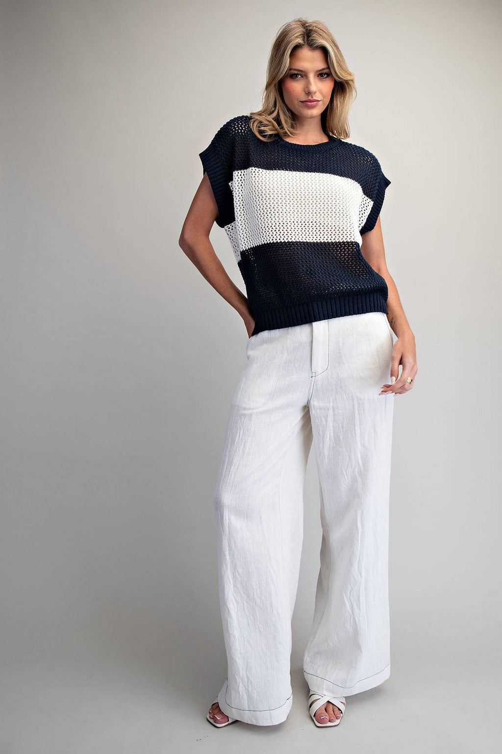 Open Knit Cap Sleeve Sweater Top