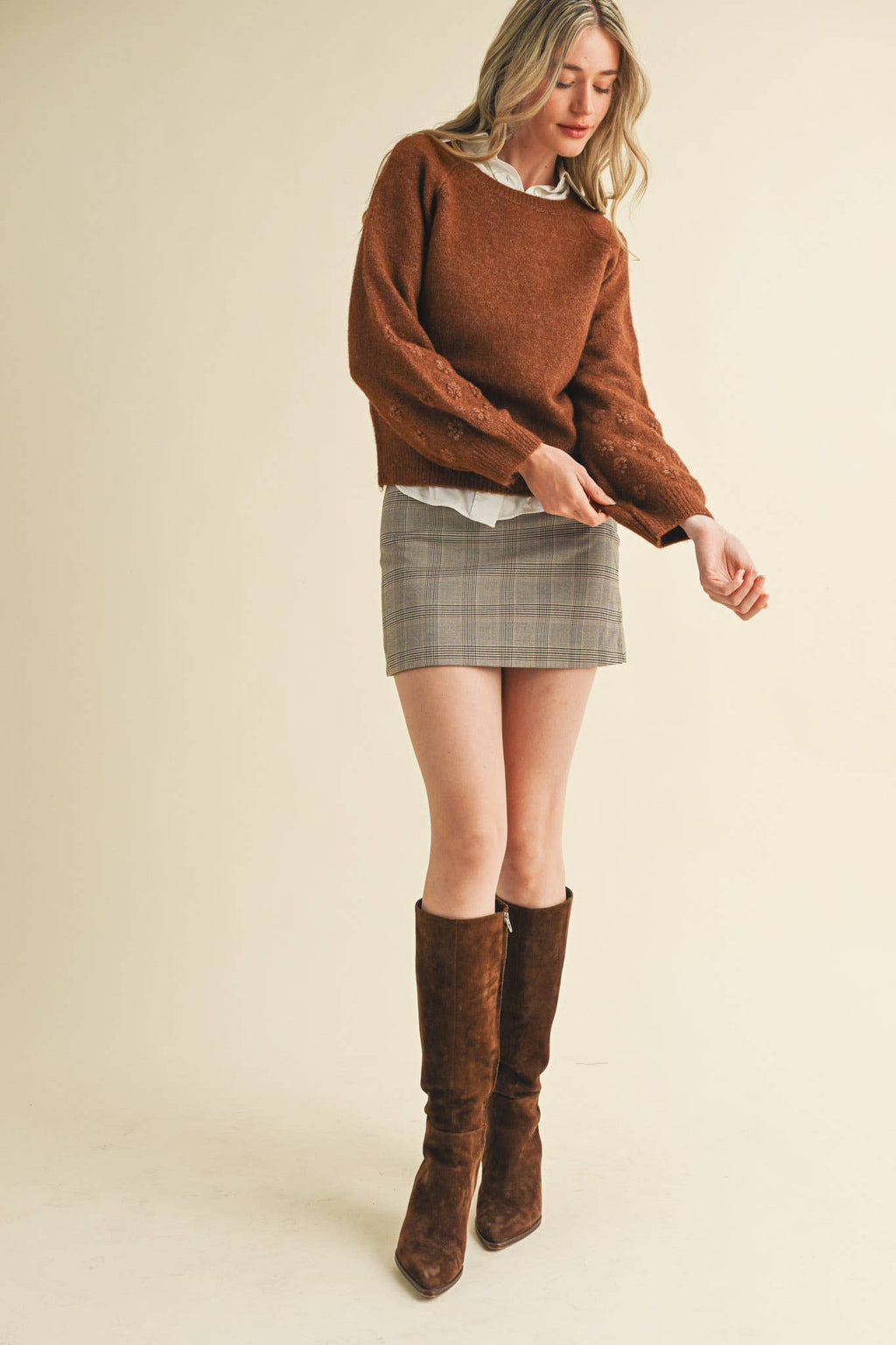 Floral Knit Puff Sleeve Sweater