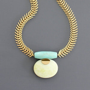 Turquoise and lemon herringbone necklace 219