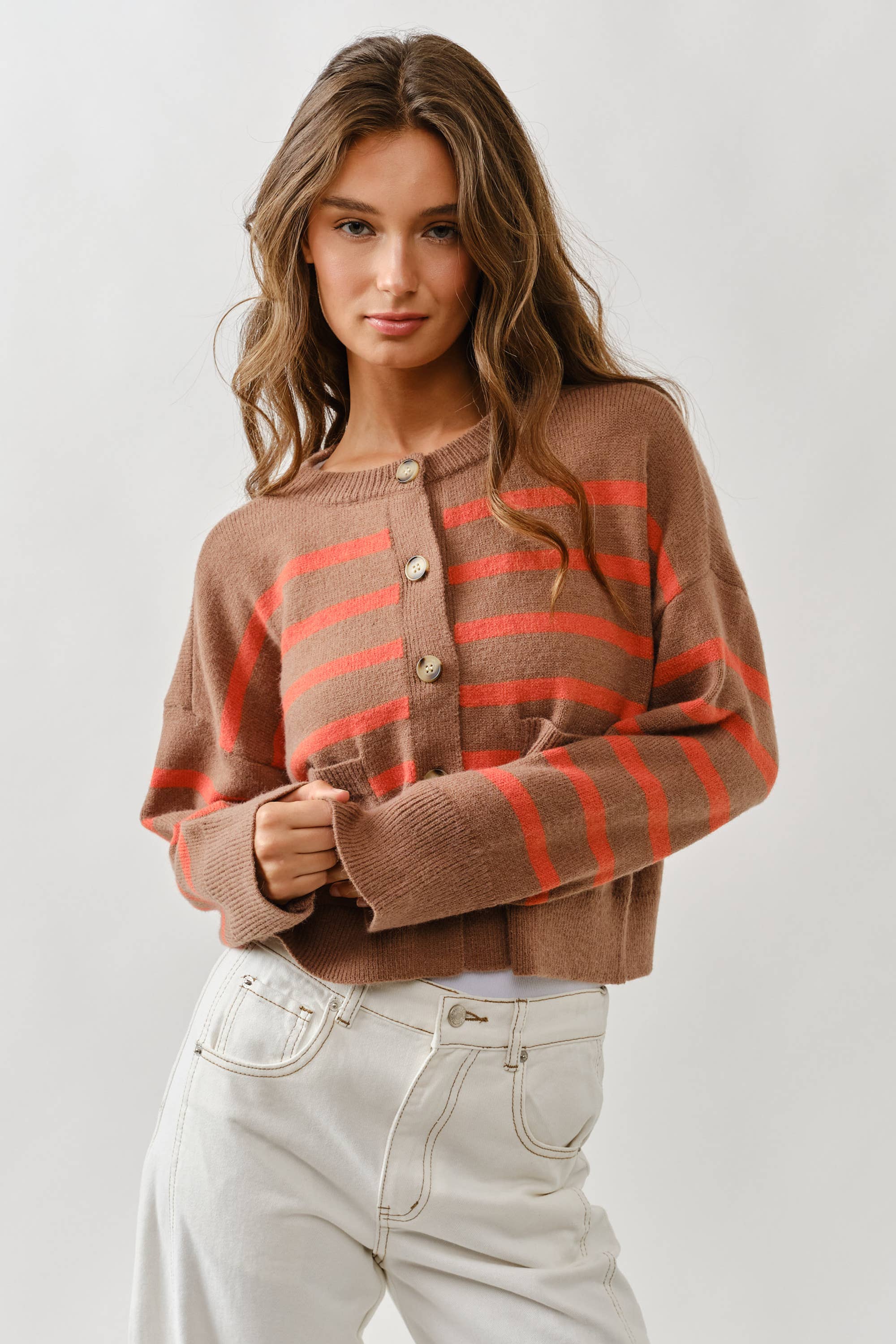 Striped Crew Neck Cardigan
