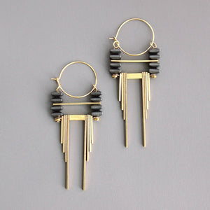 ArtDeco hematite and brass hoop earrings 54