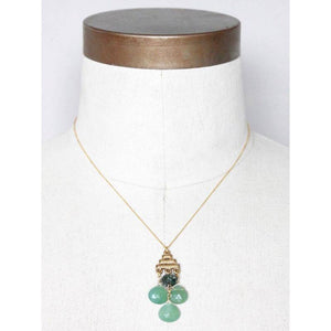 Geometric green chalcedony pendant necklace 115