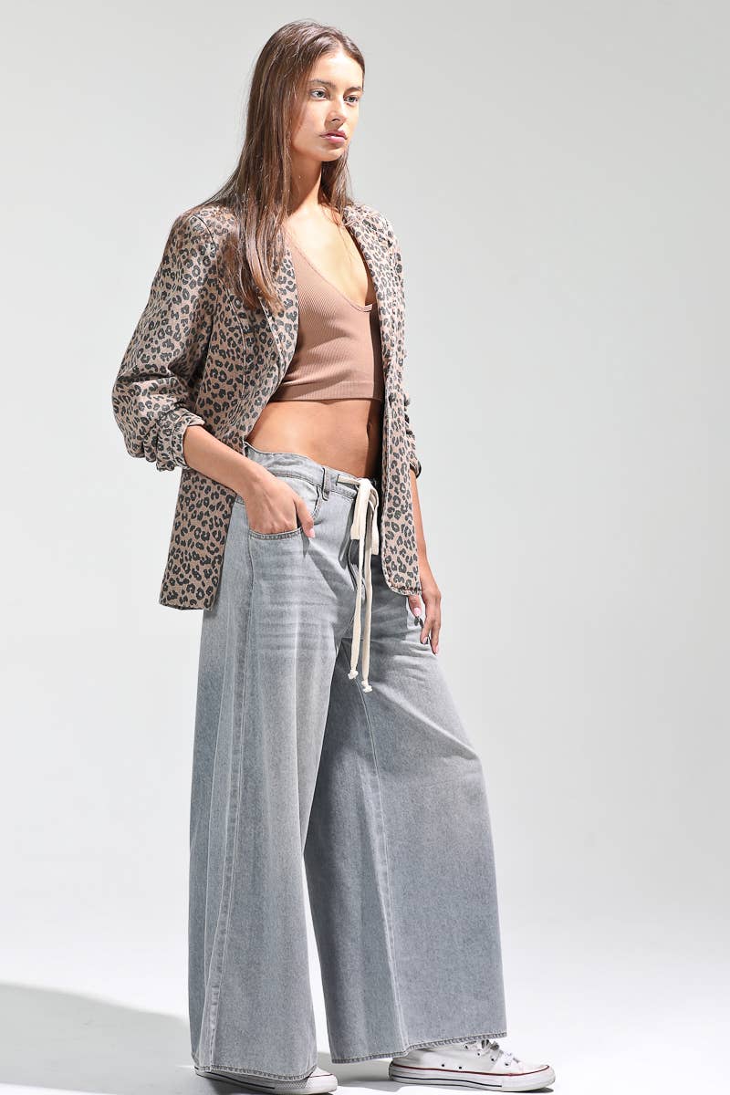 Leopard printed single button blazer