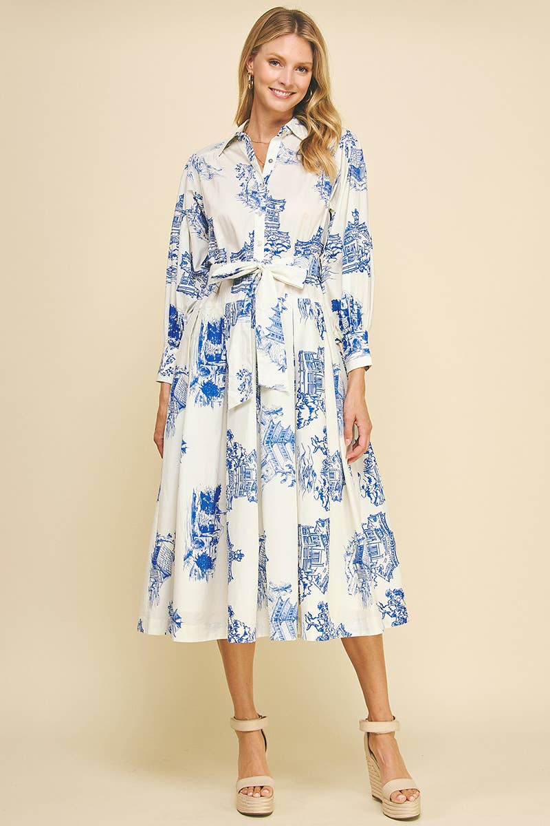 Print Shirt Midi Dress