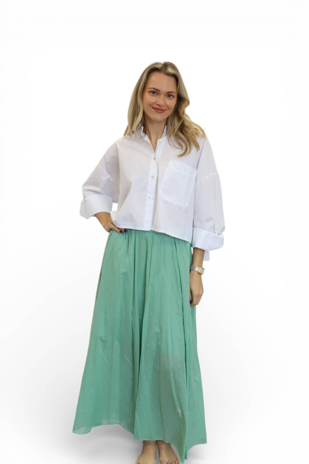 Poppy Crop Button Down - White