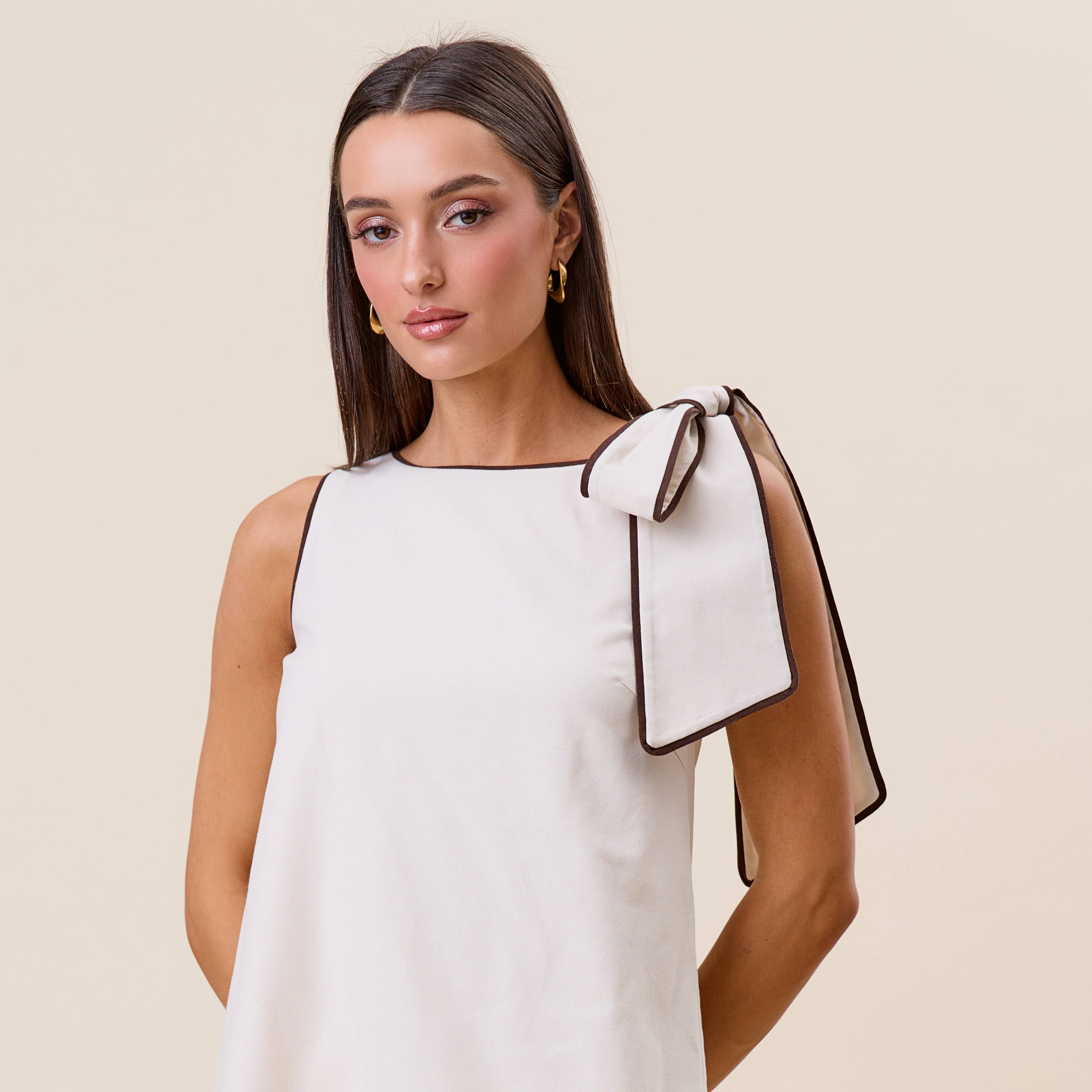 Tie Shoulder Sleeveless Mini Shift Dress