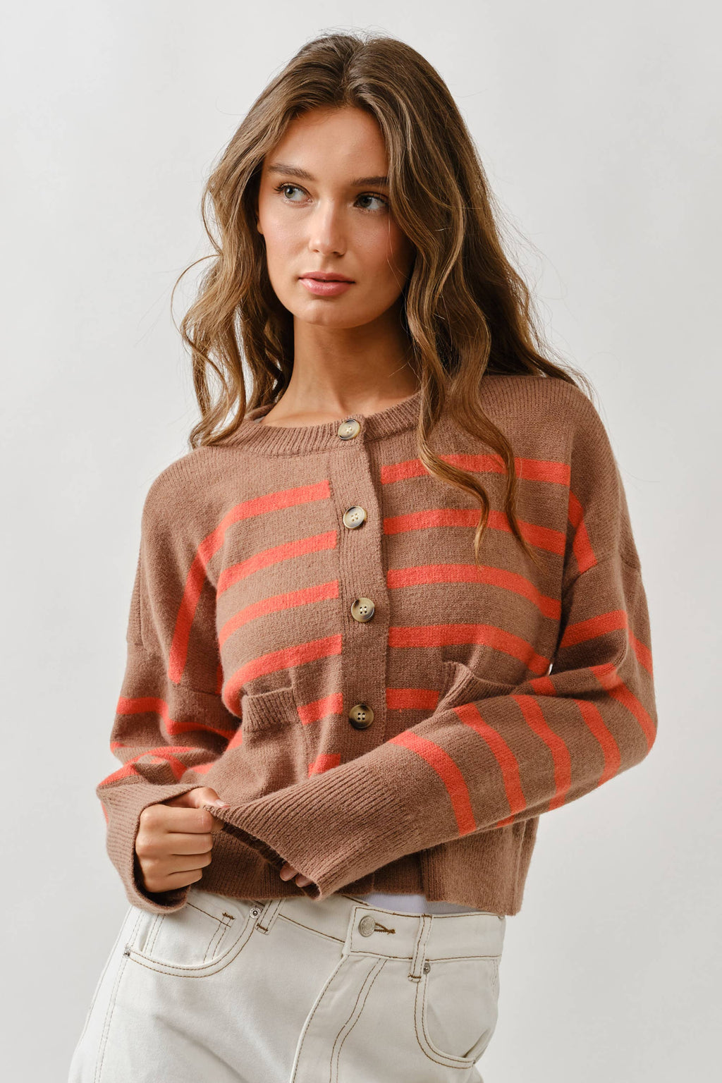 Striped Crew Neck Cardigan