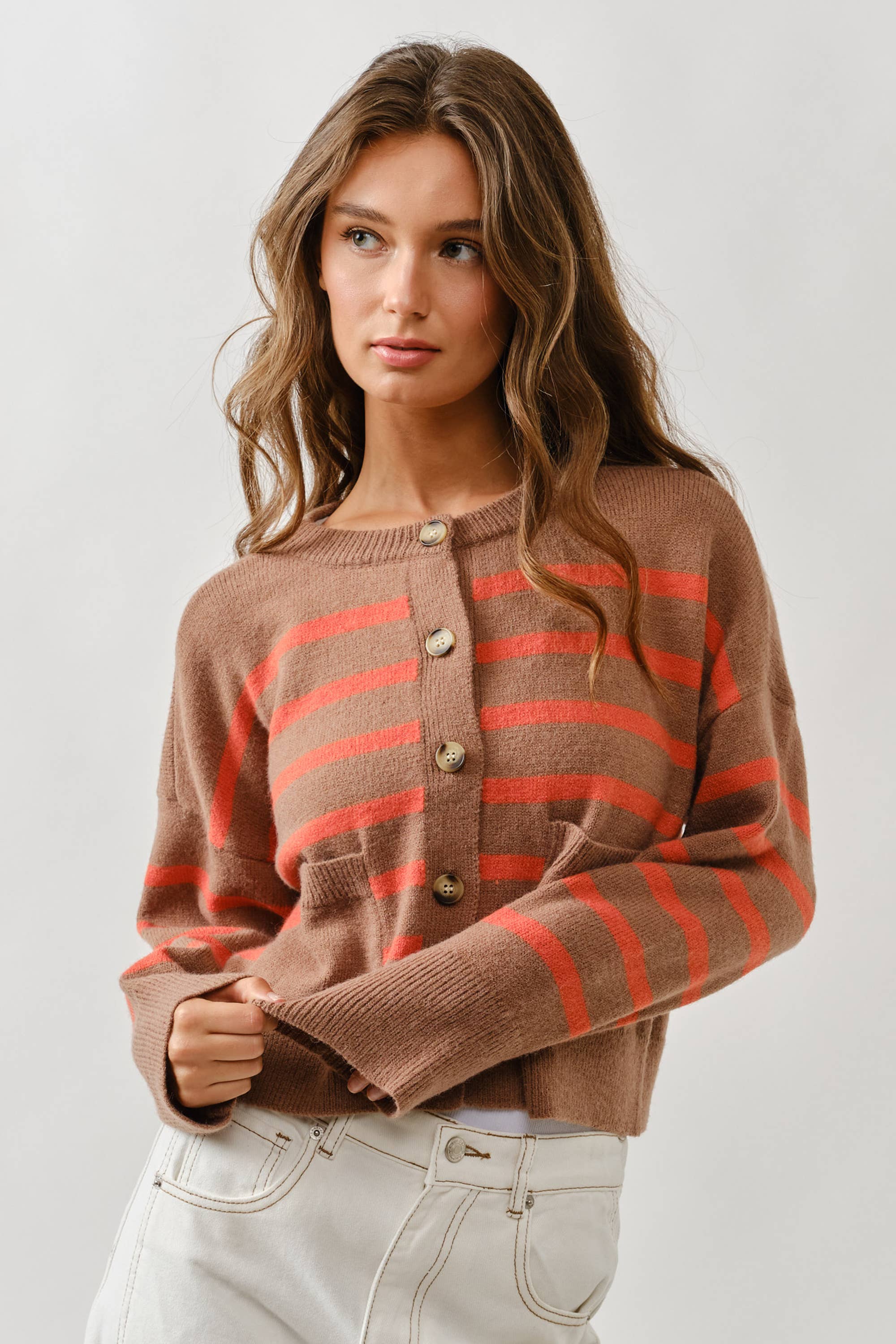 Striped Crew Neck Cardigan