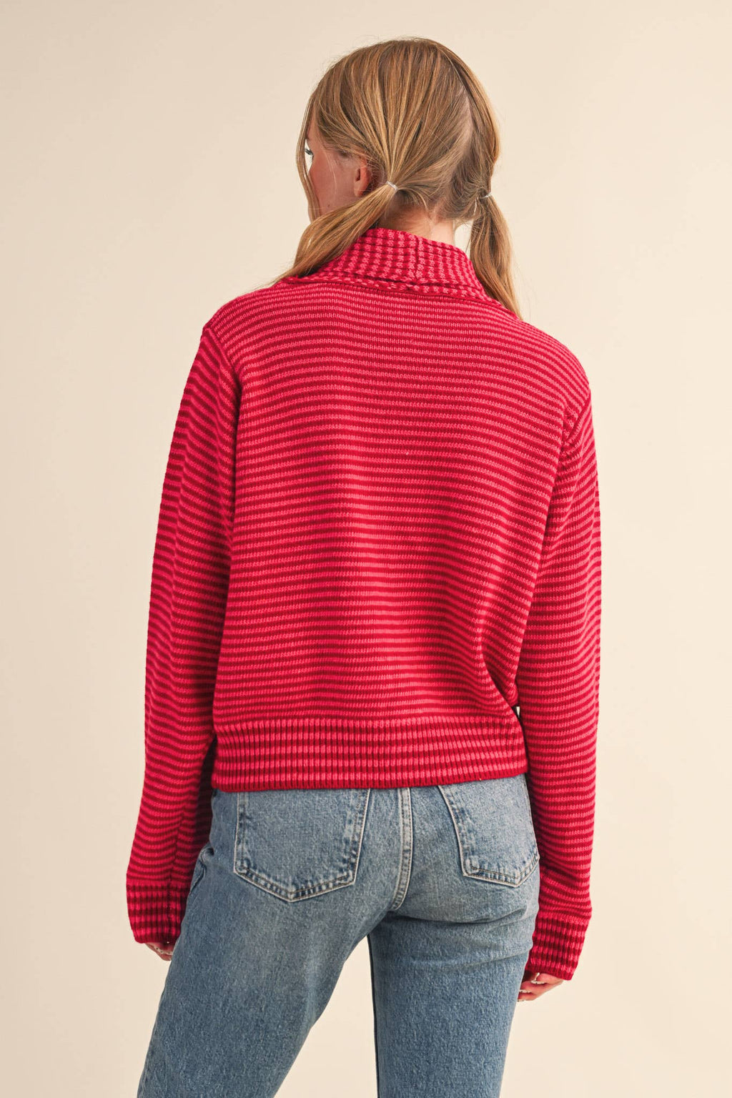Striped Tying Neck Sweater Cardigan