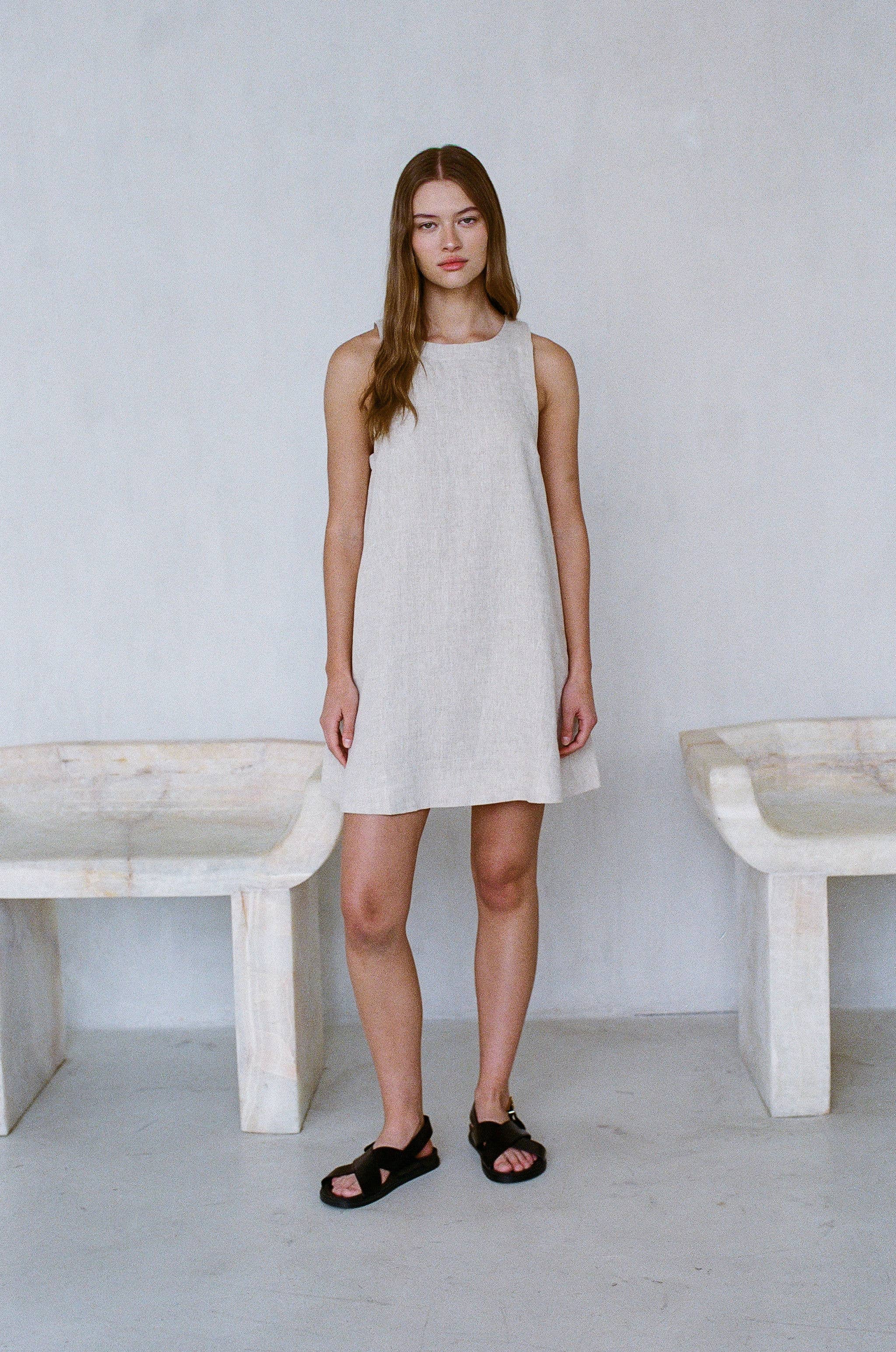 Woven 100% Linen Mini Dress
