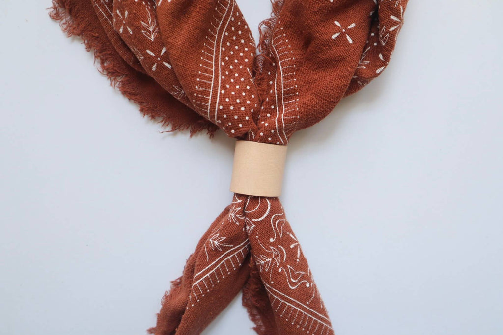 Terracotta Classic Print Naturally Dyed Bandana (white) G4