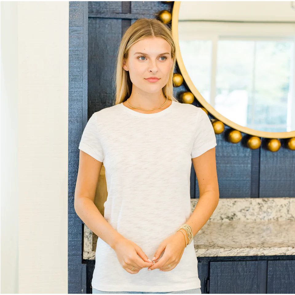 Erin Grey Short Sleeve CYA Crew in White
