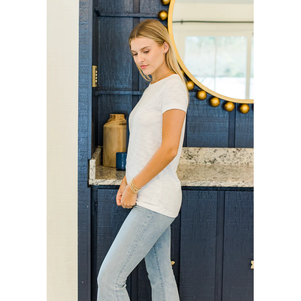 Erin Grey Short Sleeve CYA Crew in White