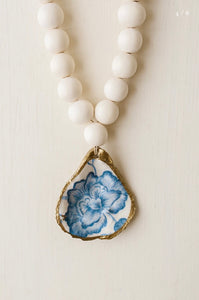 Petite Decoupage Oyster Shell Blessing Beads: Indigo Collection