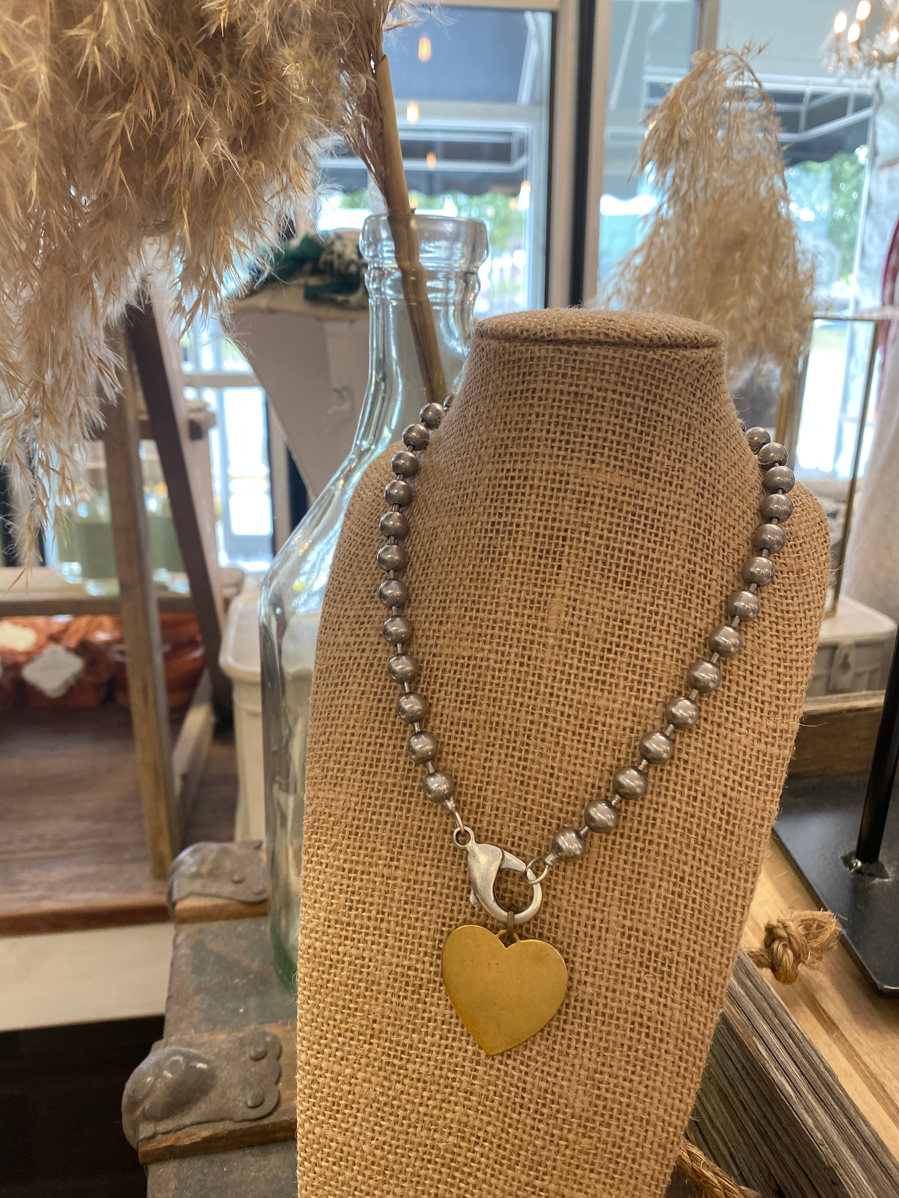 Morgan & Me Stainless steel ball chain necklace w/heart M1