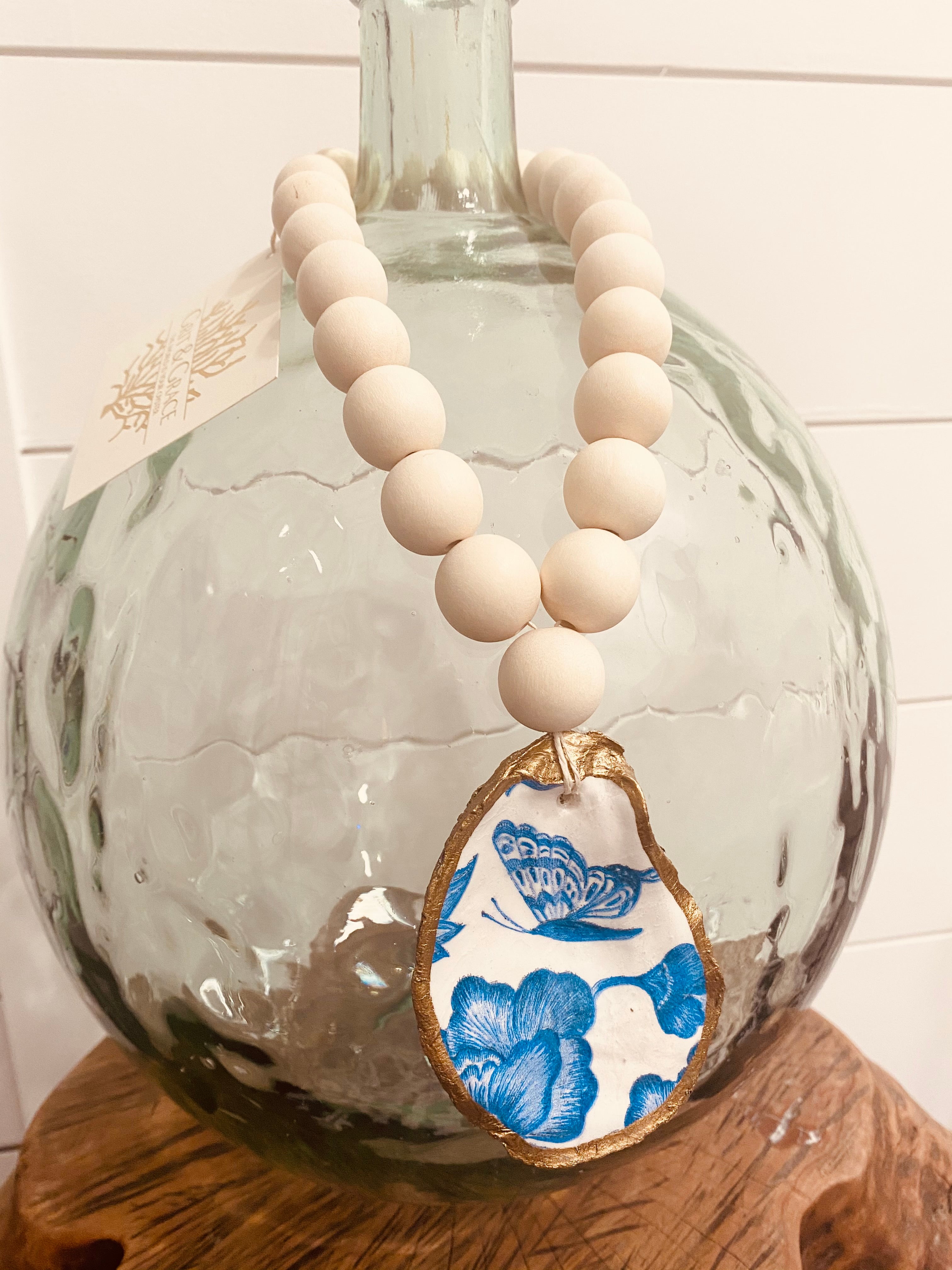 Petite Decoupage Oyster Shell Blessing Beads: Indigo Collection