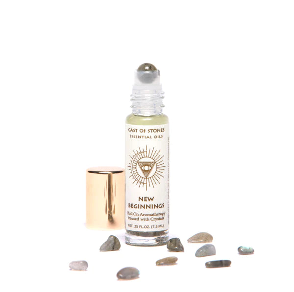 NEW BEGINNINGS ROLL-ON - ESSENTIAL OIL AROMATHERAPY W/ LABRADORITE CRYSTALS