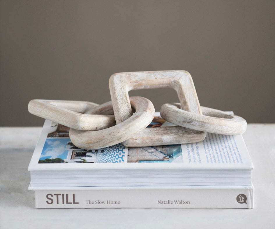 Mango Wood Chain Decor with Whitewashed Finish