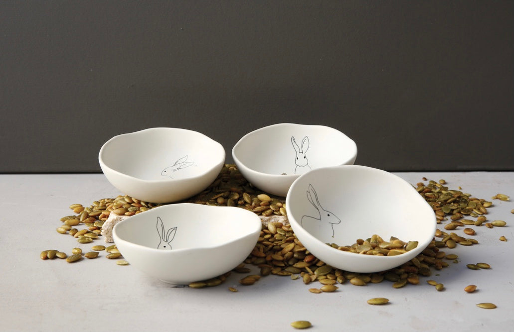 Stoneware Bowl with Rabbit, 4 Styles