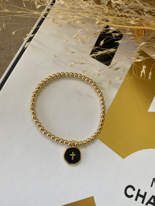 Gold Filled bracelet with black cross charm S2