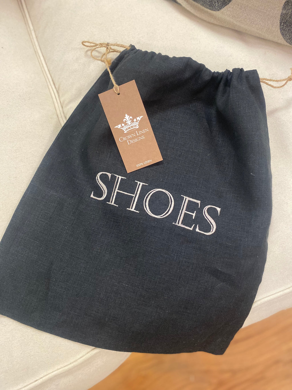 Black Linen Shoe Bag