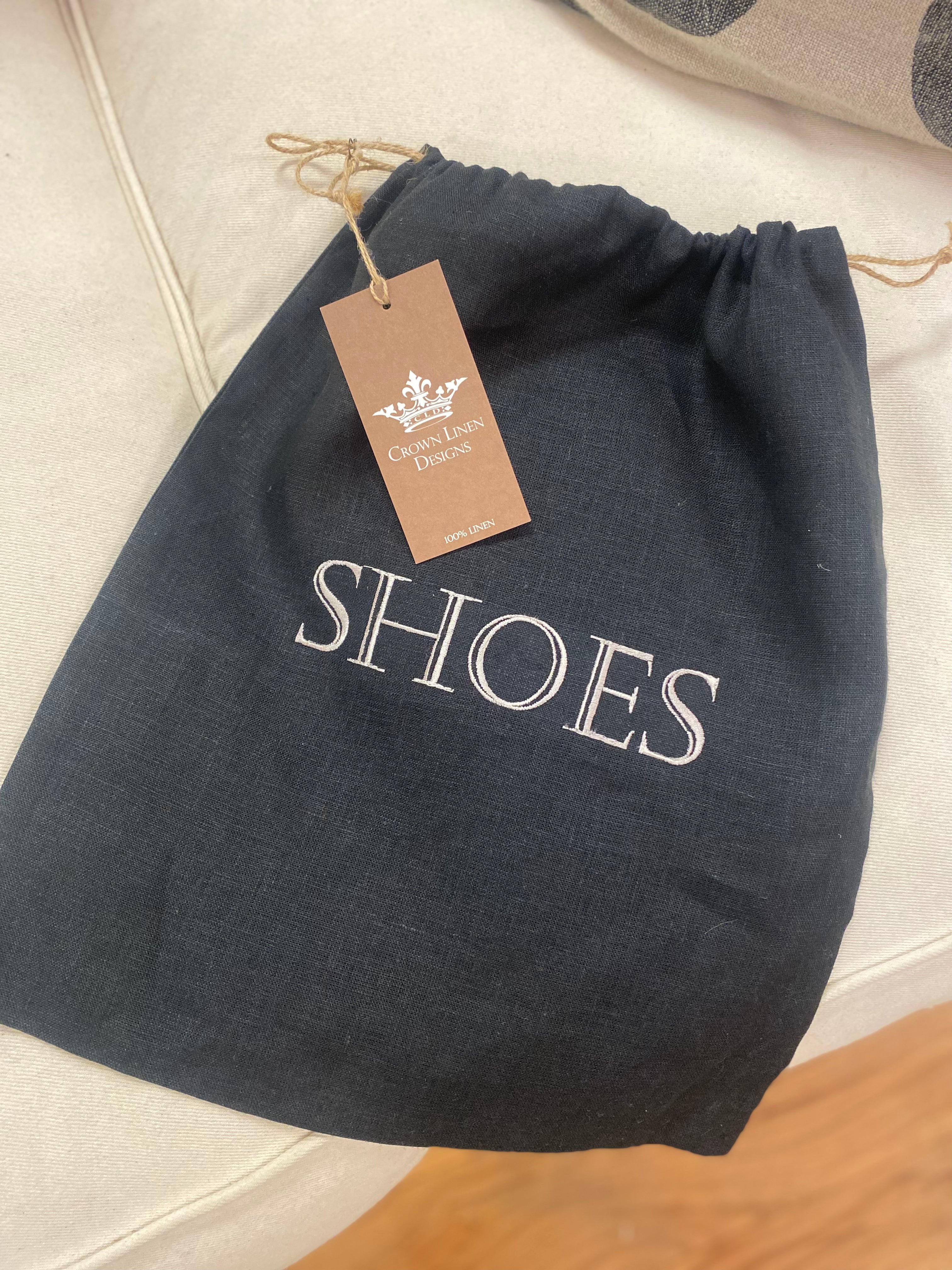 Black Linen Shoe Bag