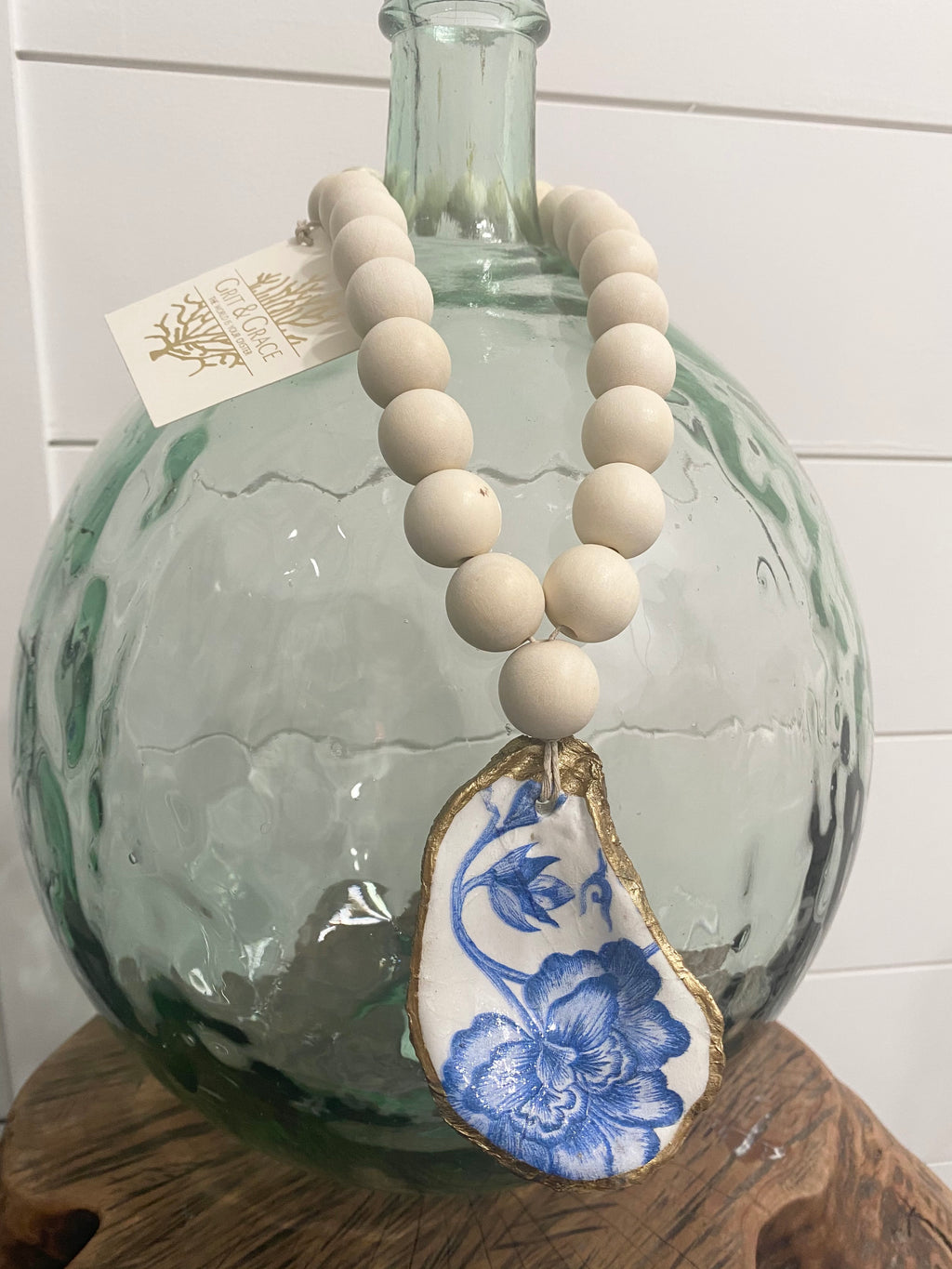 Petite Decoupage Oyster Shell Blessing Beads: Indigo Collection