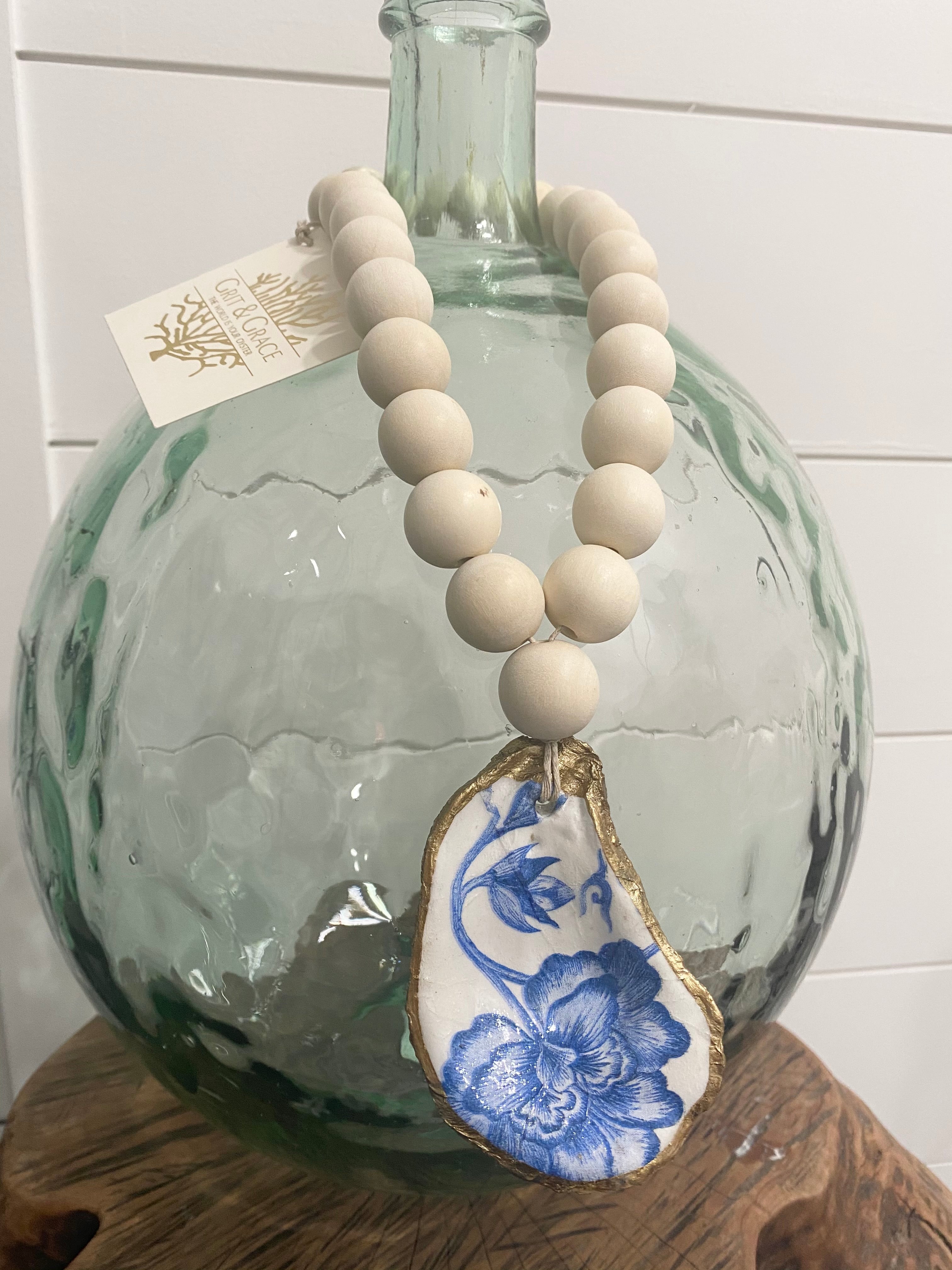 Petite Decoupage Oyster Shell Blessing Beads: Indigo Collection