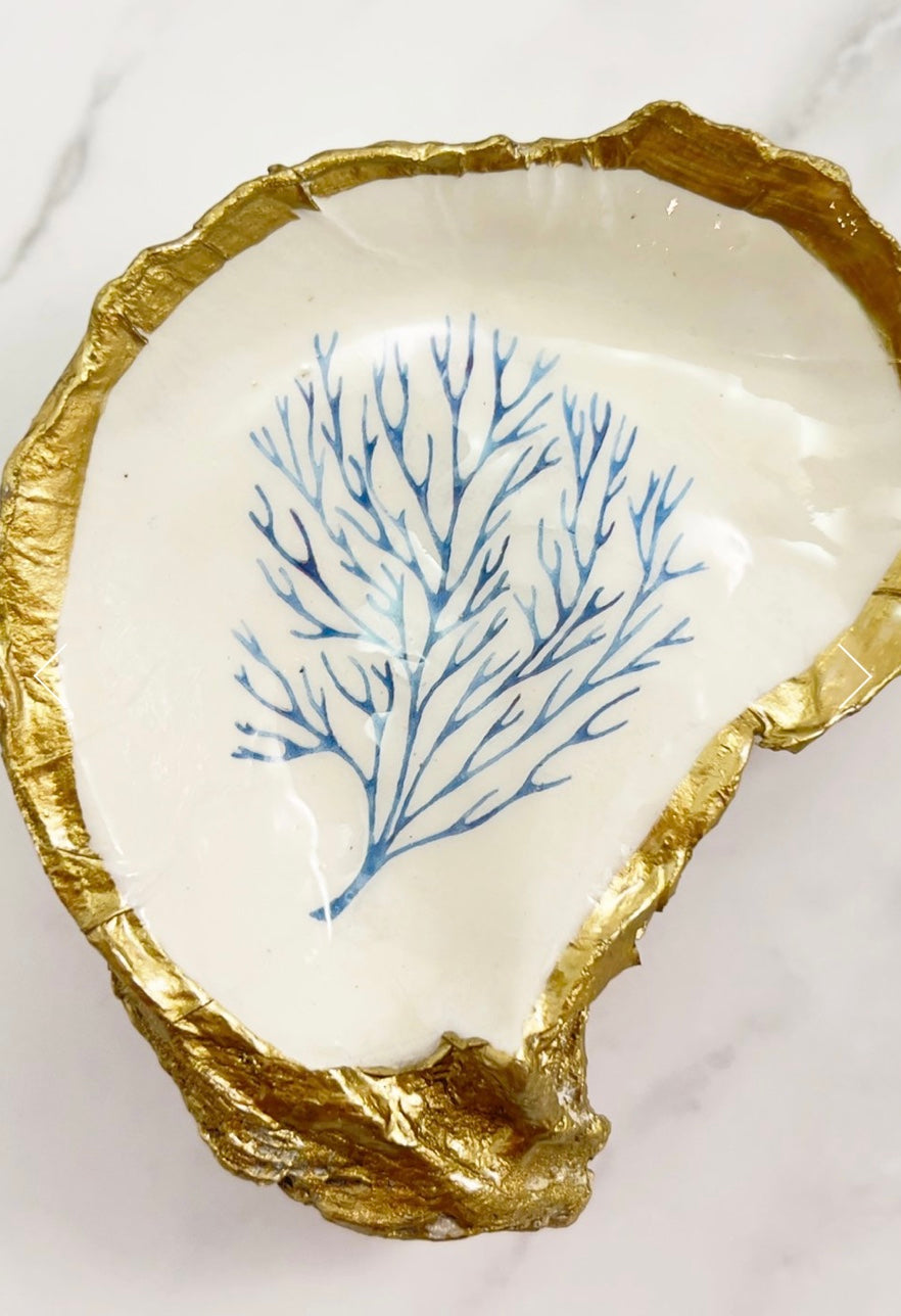 Decoupage Oyster Shell Dish: Gilded Seascapes Collection